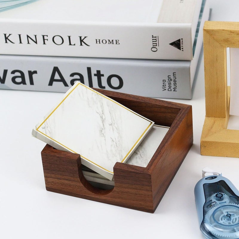 Buqoo Walnut Wooden Sticky Note Holder, Self Stick Note Holder Memo Pad Holder Dispenser Organizer, Post It Note Dispenser Cube Holder for 3 x 3 Sticky Notes for School Office Home Desk Accessories - Image 4